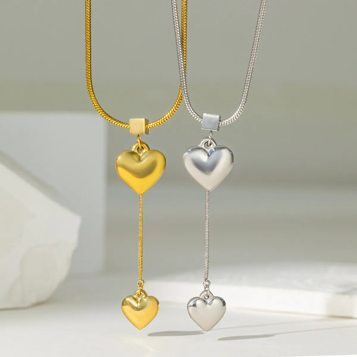 Gemstone Necklaces-Titanium Steel 18K Gold Plated Vintage Style Simple Style Heart Shape Plating Pendant Necklace