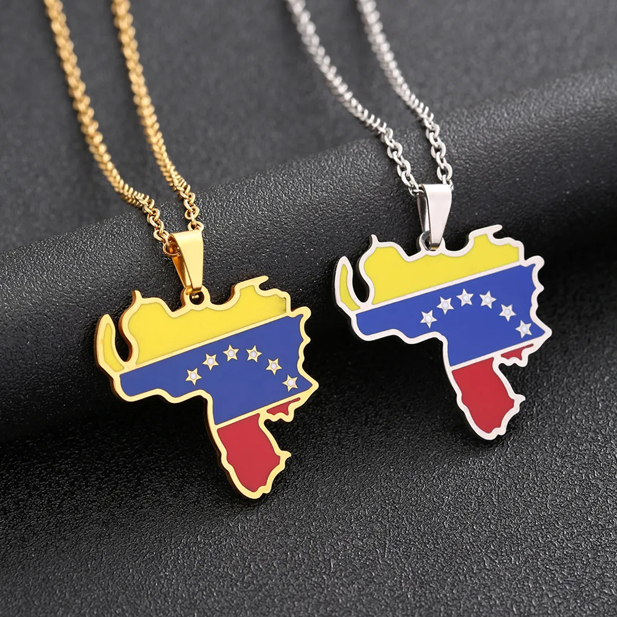 Engagement Necklaces-Ethnic Style Map Flag 201 Stainless Steel 304 Stainless Steel Enamel Plating None 18K Gold Plated Unisex Pendant Necklace