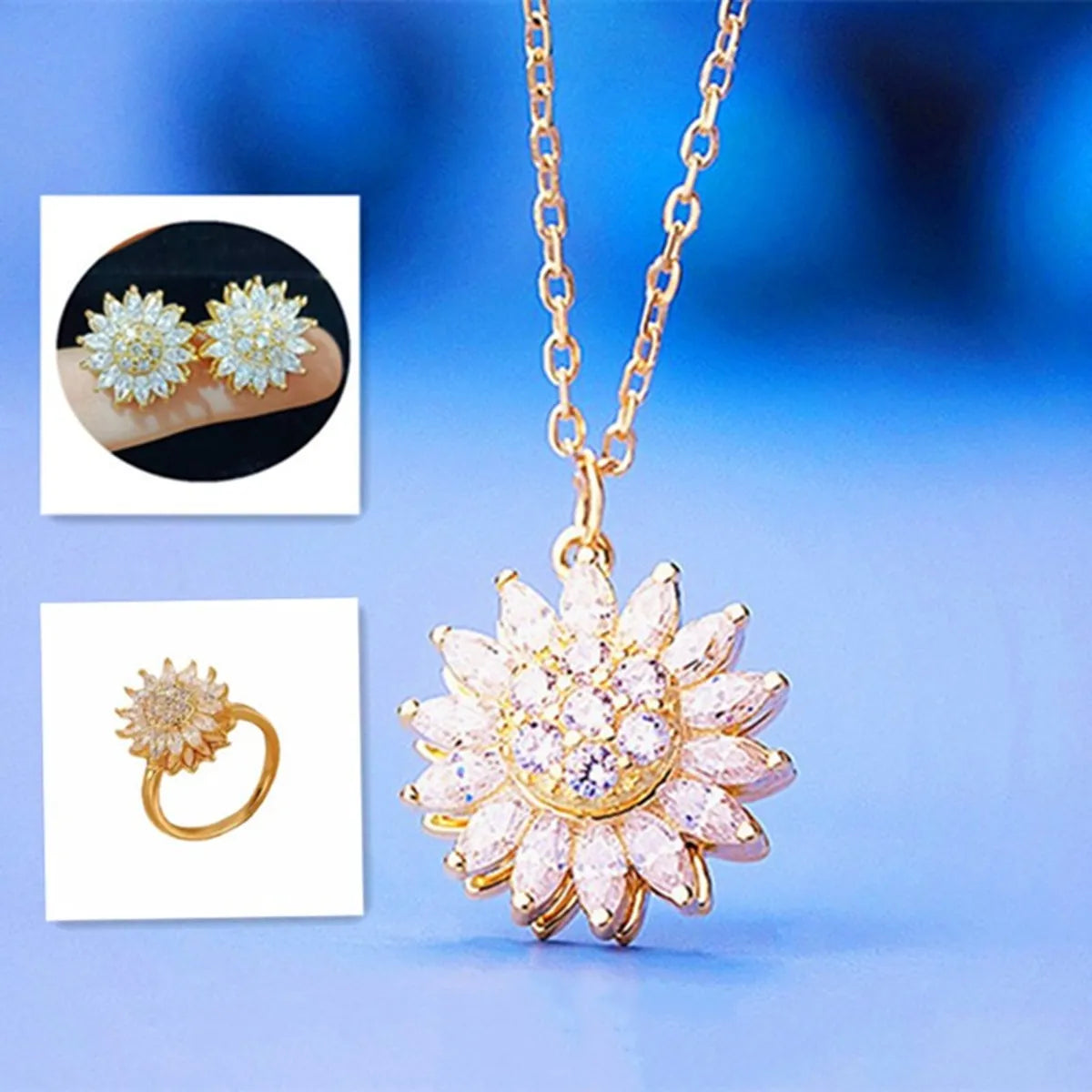 Beaded Necklaces-Fashion Simple Style Flower Titanium Steel Plating Flowers Zircon Necklace