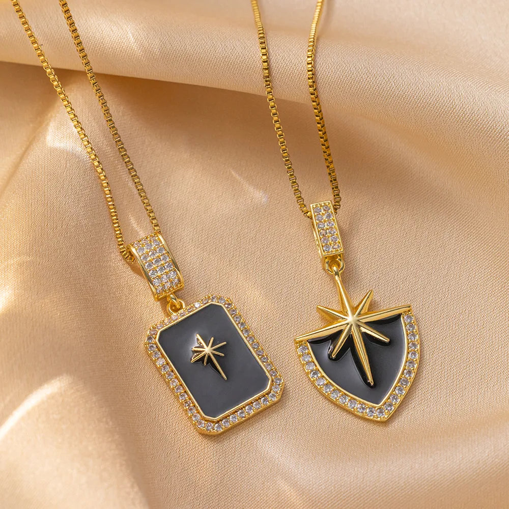 Simple Pendant Necklaces-Wholesale Basic Modern Style Classic Style Eight Awn Star Copper Enamel Inlay 18K Gold Plated Rhinestones Pendant Necklace