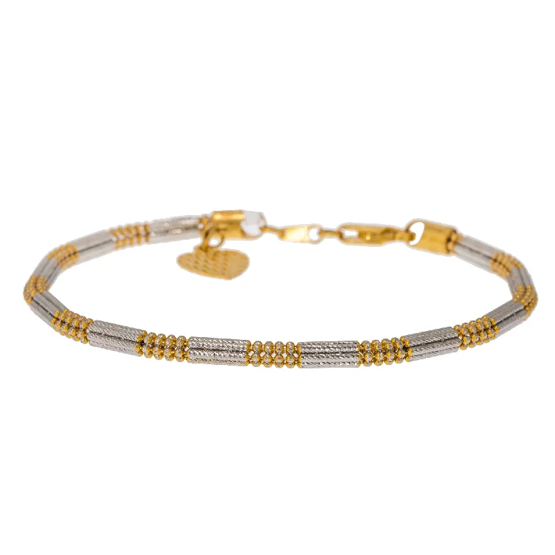 Personalised Bar Bracelets for Women-22K Multi Tone Gold Adjustable Bracelet W/ Heart Charm & Clustered Bead Band