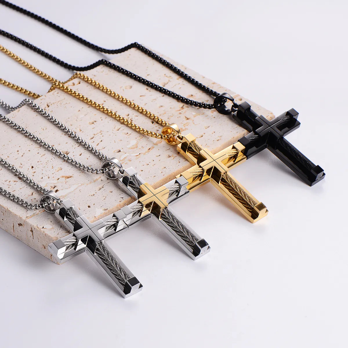 Luxury Necklaces-Hip-Hop Retro Cross Stainless Steel Plating Gold Plated Women'S Pendant Necklace