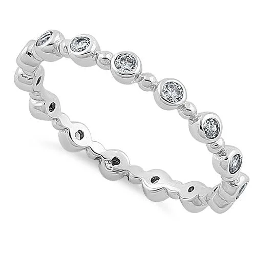 Custom Ring Engravings-Sterling Silver Ethereal Round Cut Clear CZ Eternity Ring