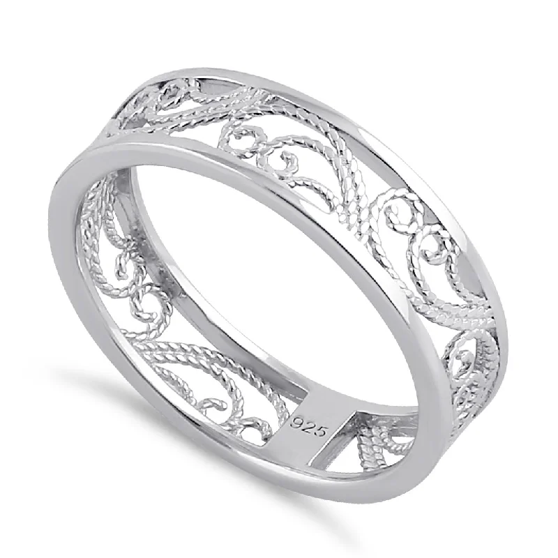 Vintage Wedding Ring Sets-Sterling Silver Rope Filigree Band Ring