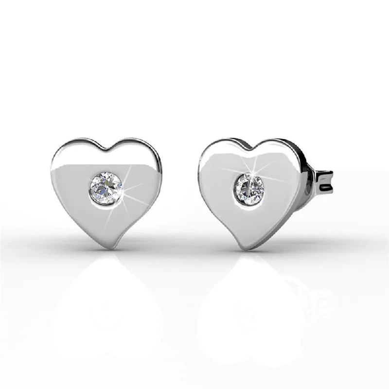 Crystal Filigree Earrings-Vanessa 18k White Gold Plated Heart Stud Earrings with Swarovski Crystal