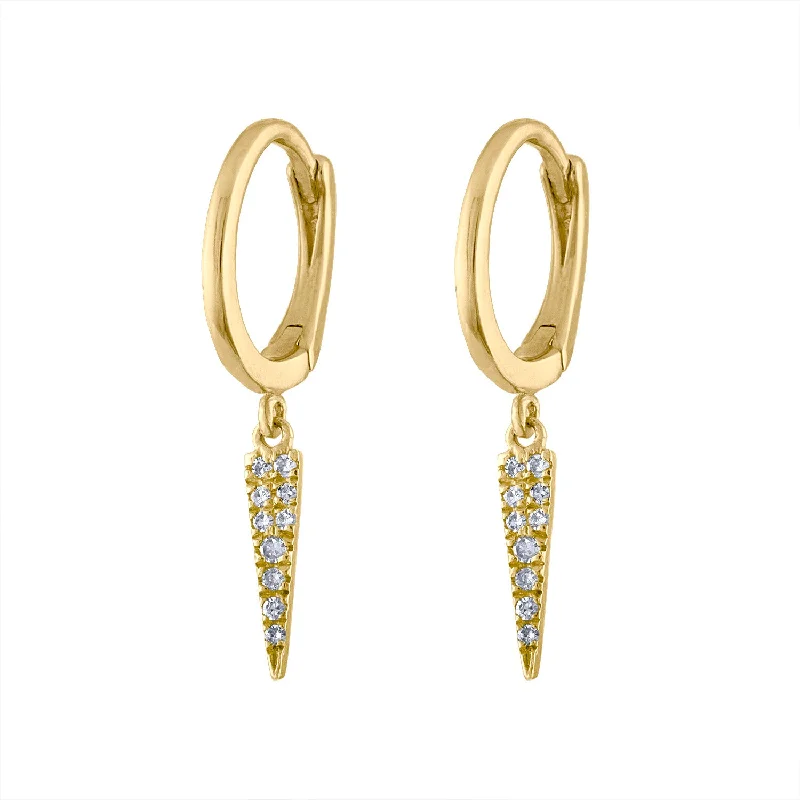 Geometric Crystal Earrings-14KT GOLD DIAMOND SPEAR HUGGIE EARRING