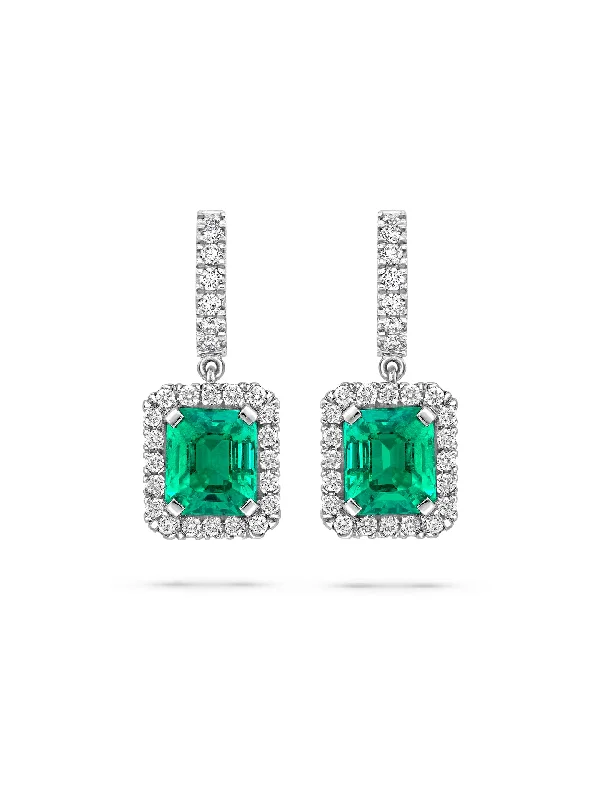 Simple Crystal Hoop Earrings-Vintage Emerald Platinum Drop Earrings