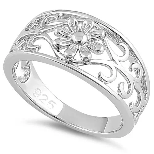 Designer Wedding Rings for Women-Sterling Silver Flower & Vines Ring