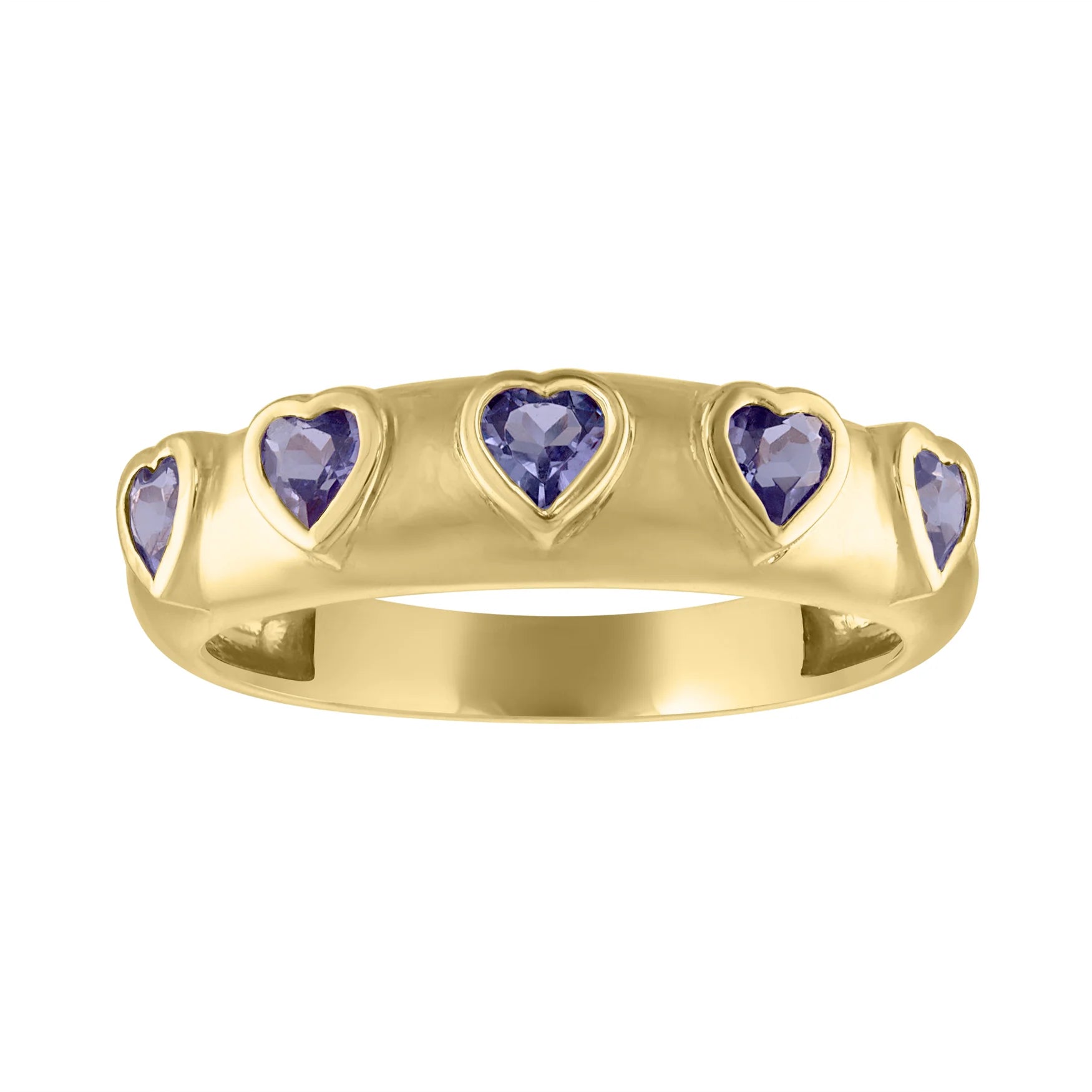 Luxury Gold Engagement Rings-Blue Iolite or Pink Tourmaline Cooper Heart Band Ring