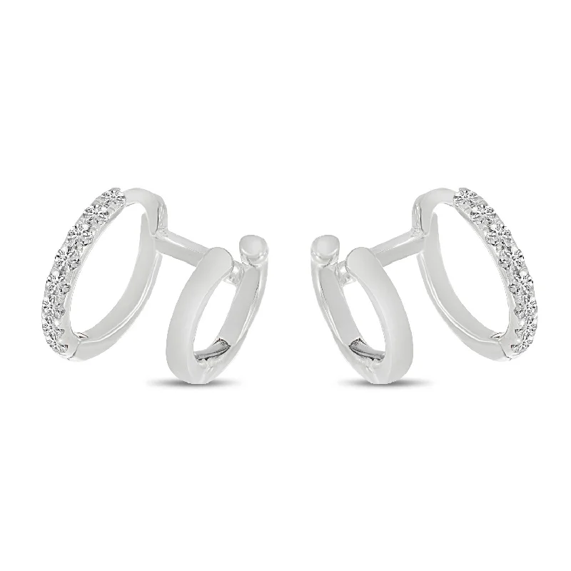 Crystal Drop Gemstone Earrings-14K White Gold 0.24ct. Diamond Double Hoop Huggie Earrings