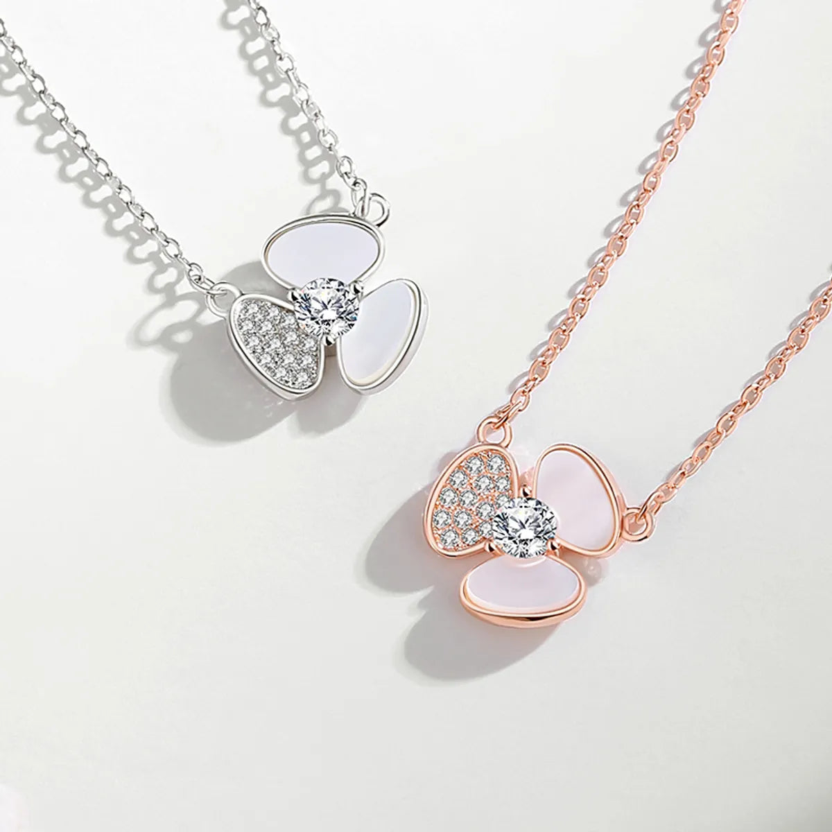 Butterfly Necklaces-Simple Style Shamrock Sterling Silver Polishing Plating Inlay Shell Zircon Necklace