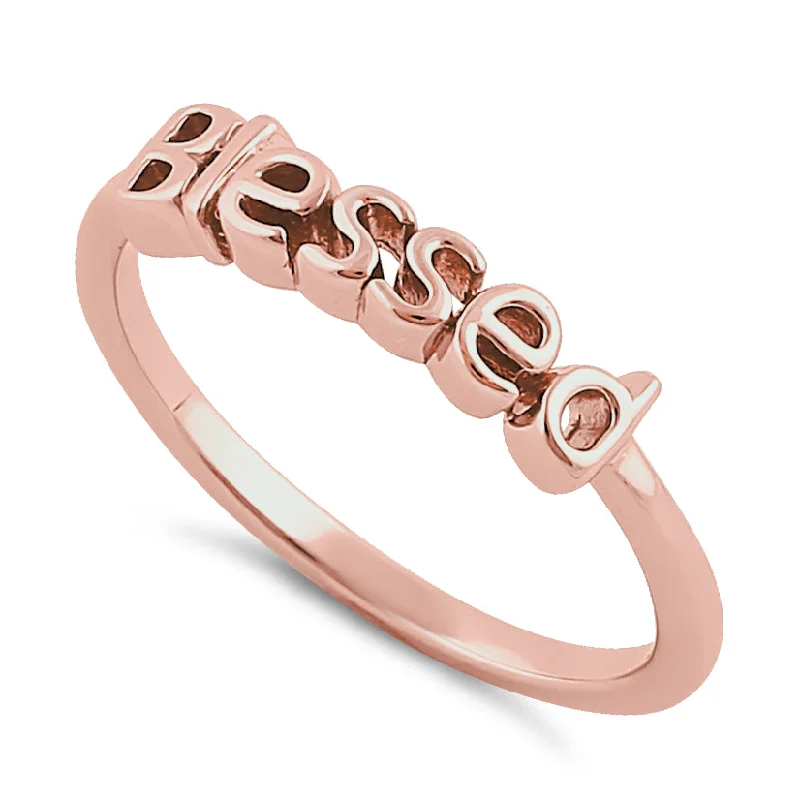 Vintage Sterling Silver Rings-Sterling Silver Rose Gold Plated "Blessed" Ring