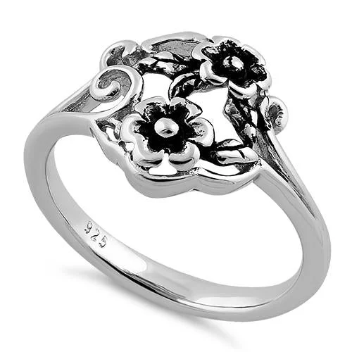 Handmade Promise Rings-Sterling Silver Two Flower Ring