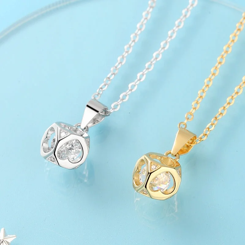 Gold Necklaces-Sterling Silver Glam Luxurious Inlay Rubik'S Cube Zircon Pendant Necklace