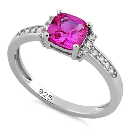 Women’s Fashion Rings-Sterling Silver Cushion Pink CZ Ring