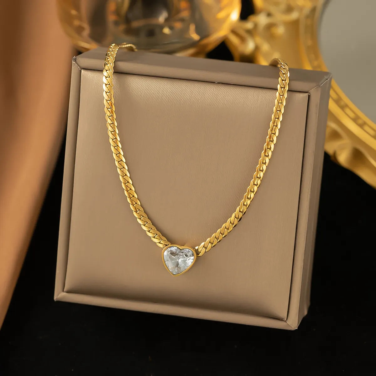 Adjustable Necklaces-Simple Style Heart Shape Titanium Steel Plating Inlay Zircon 18k Gold Plated Necklace