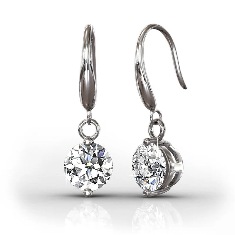 Silver and Sapphire Earrings-Veronica 18k White Gold Plated Drop Earrings with Swarovski Crystal