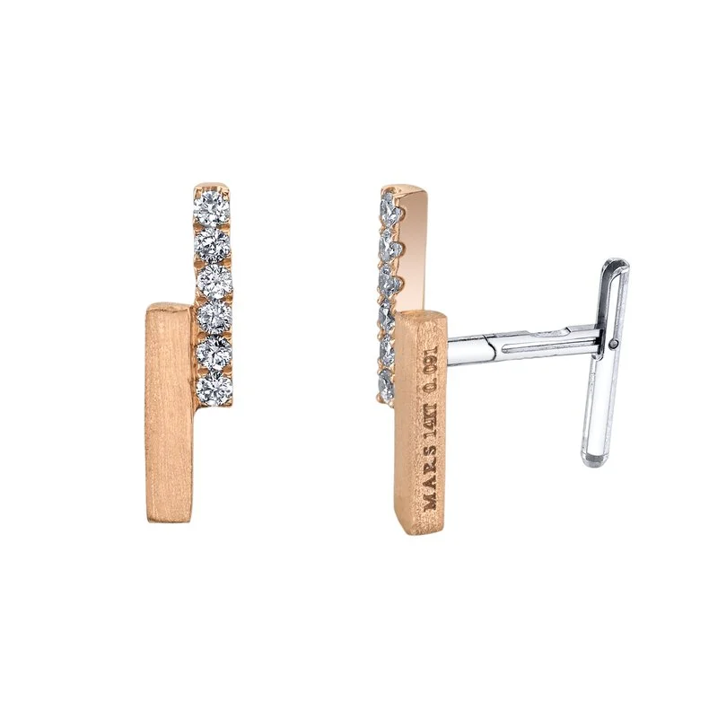 Personalized Gemstone Drop Earrings-14K Rose Gold 0.09ct. Pave Diamond Geometric Fashion Stud Earrings