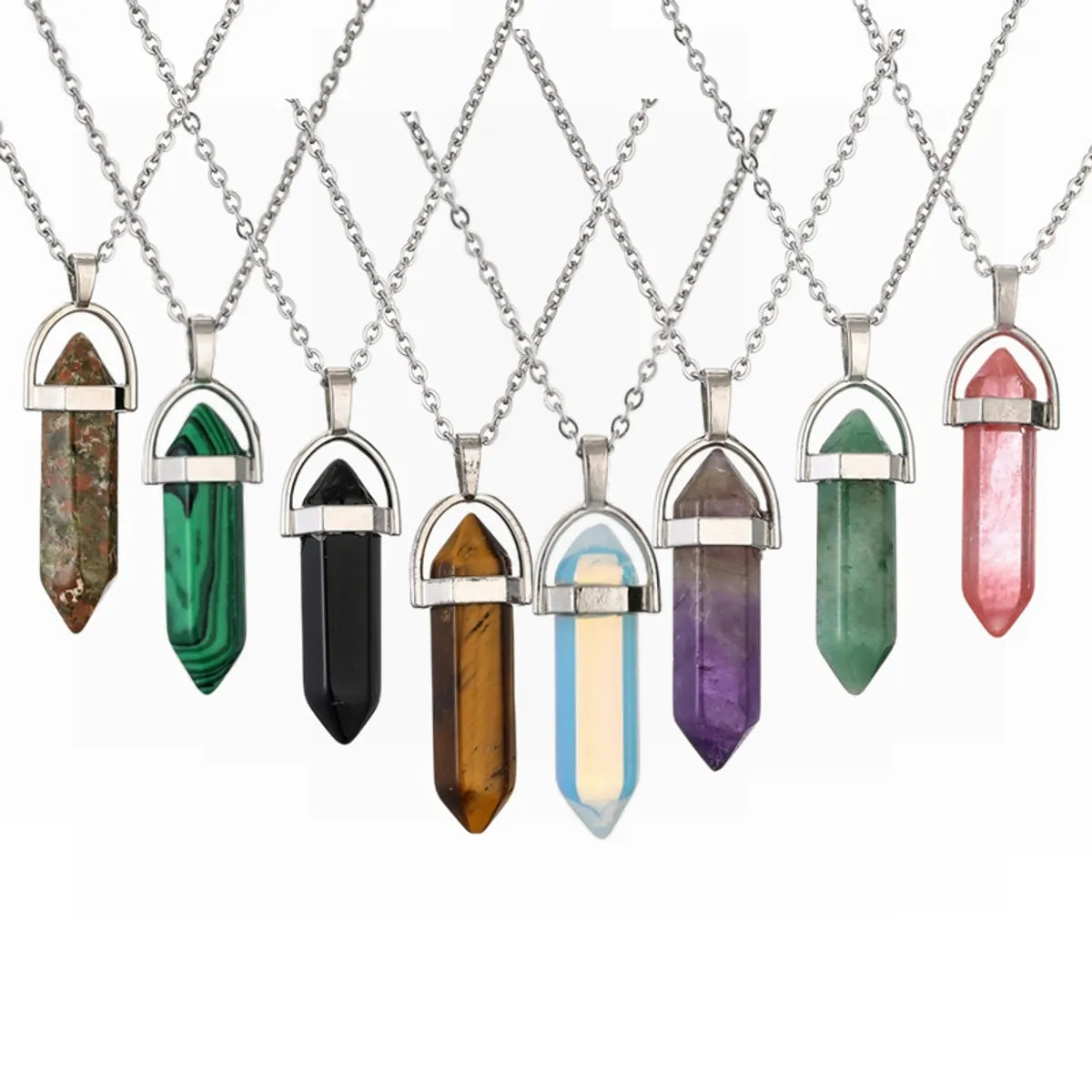 Gemstone Necklaces-Ethnic Style Geometric Stainless Steel Natural Stone Plating Unisex Pendant Necklace