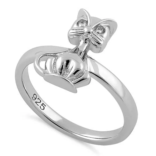 Designer Engagement Bands-Sterling Silver Cat Ring