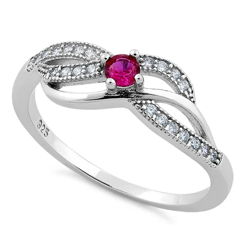 Custom Promise Rings for Women-Sterling Silver Elegant Dark Pink CZ Ring