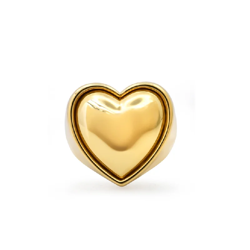 Customizable Engagement Ring Settings-Puffer Gold Heart Cocktail Ring