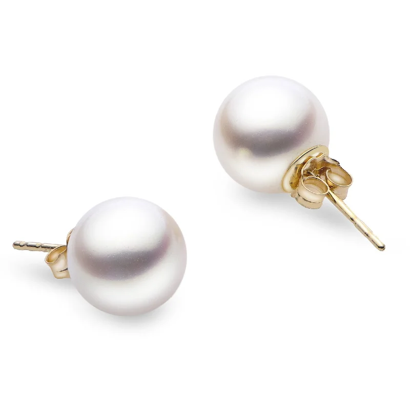 Vintage Silver Drop Earrings-14K Yellow Gold Signature High Luster Akoya Pearl Stud Earrings