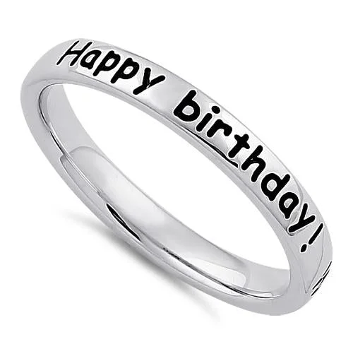 Elegant Engagement Rings-Sterling Silver "Happy Birthday! Wishing you all the best!" Ring