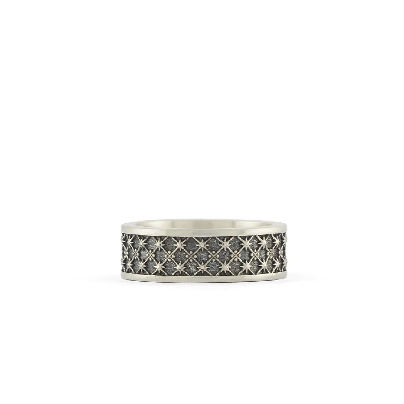 Vintage Gemstone Wedding Bands-Silver Jacquard Ring