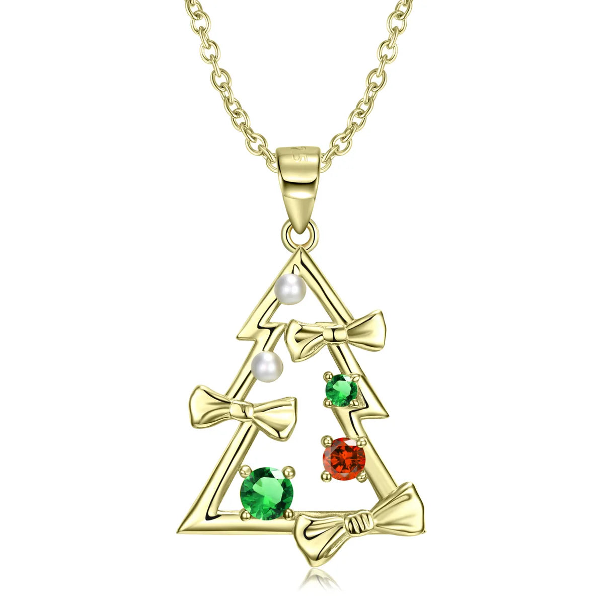 Family Necklaces-Cute Christmas Tree Bow Knot Sterling Silver Plating Inlay Zircon Pendant Necklace