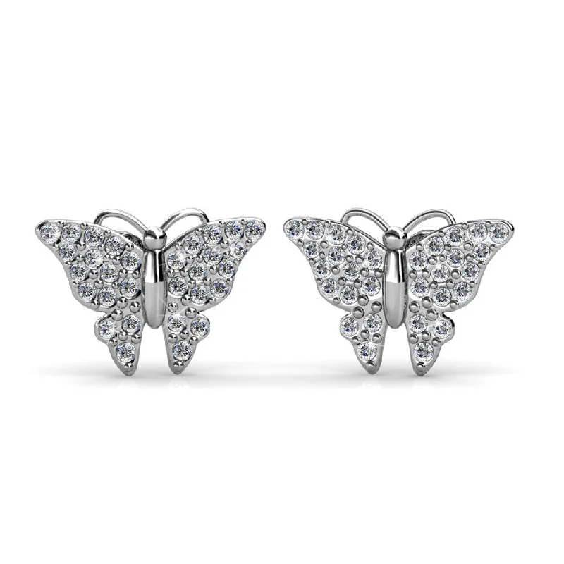 Silver Gold Earrings-Everlee 18k White Gold Plated Crystal Butterfly Stud Earrings with Swarovski Crystals