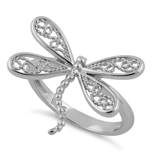 Affordable Wedding Rings-Sterling Silver Dragonfly Ring