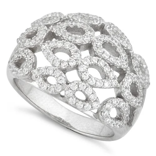 Classic Engagement Rings-Sterling Silver Drops Pave CZ Ring