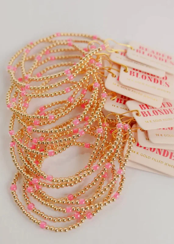 Custom Gold Beaded Bracelets-Pink Poppi Bracelet