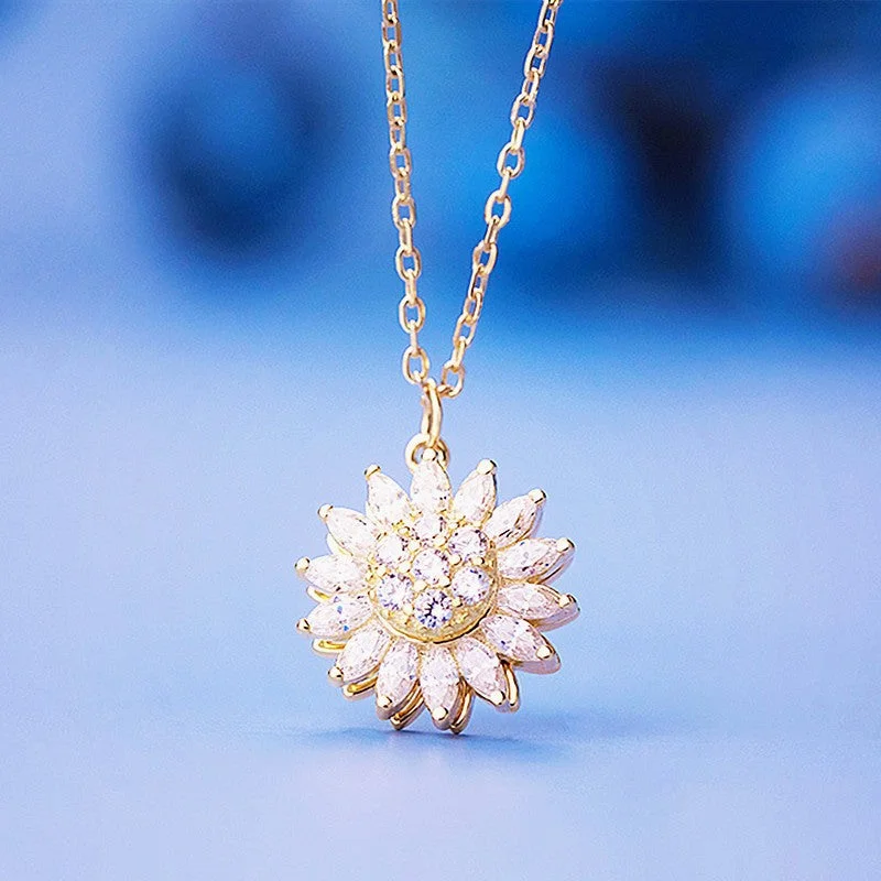 18K Gold SUNFLOWER Rotating Necklace