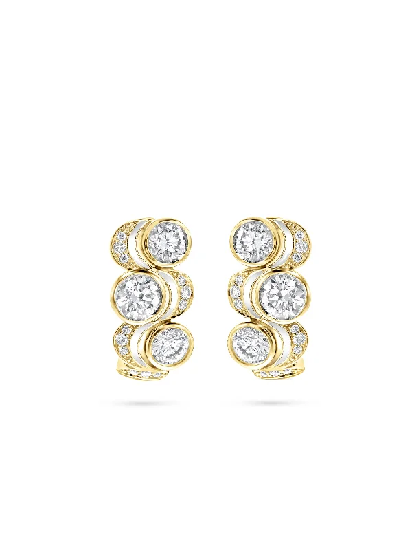 High Fashion Stud Earrings-Over the Moon Diamond Enamel Yellow Gold Earrings