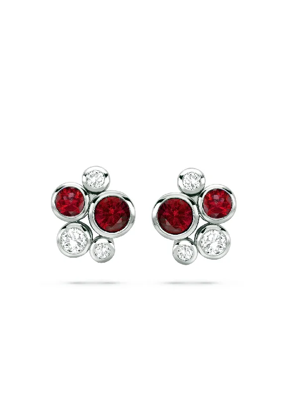 Retro Earrings-Raindance Platinum Ruby Cluster Earrings