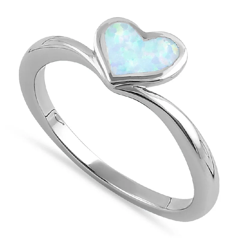 Custom Men’s Wedding Rings-Sterling Silver White Lab Opal Rising Heart Ring