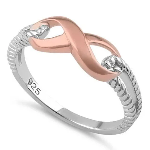 Classic Diamond Wedding Bands-Sterling Silver Two Tone Rose Gold Plated Infinity Ring