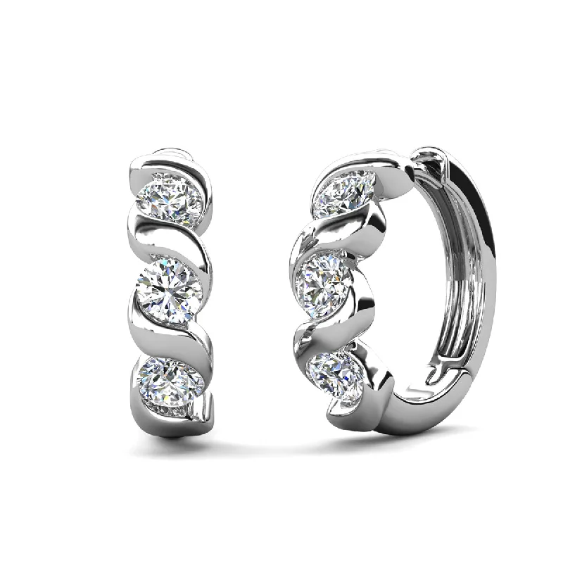 Oval Gold Earrings-Eleanor 18k White Gold Plated Silver Hoop Earrings with Simulated Diamond Crystals