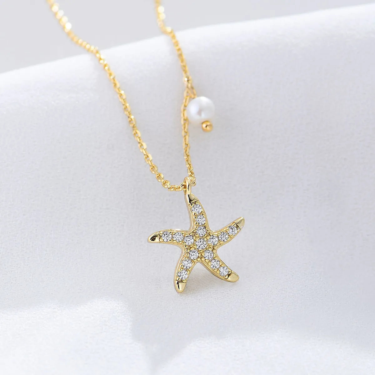 Infinity Heart Necklaces-Wholesale Simple Style Starfish Sterling Silver Artificial Pearls Rhinestones Pendant Necklace