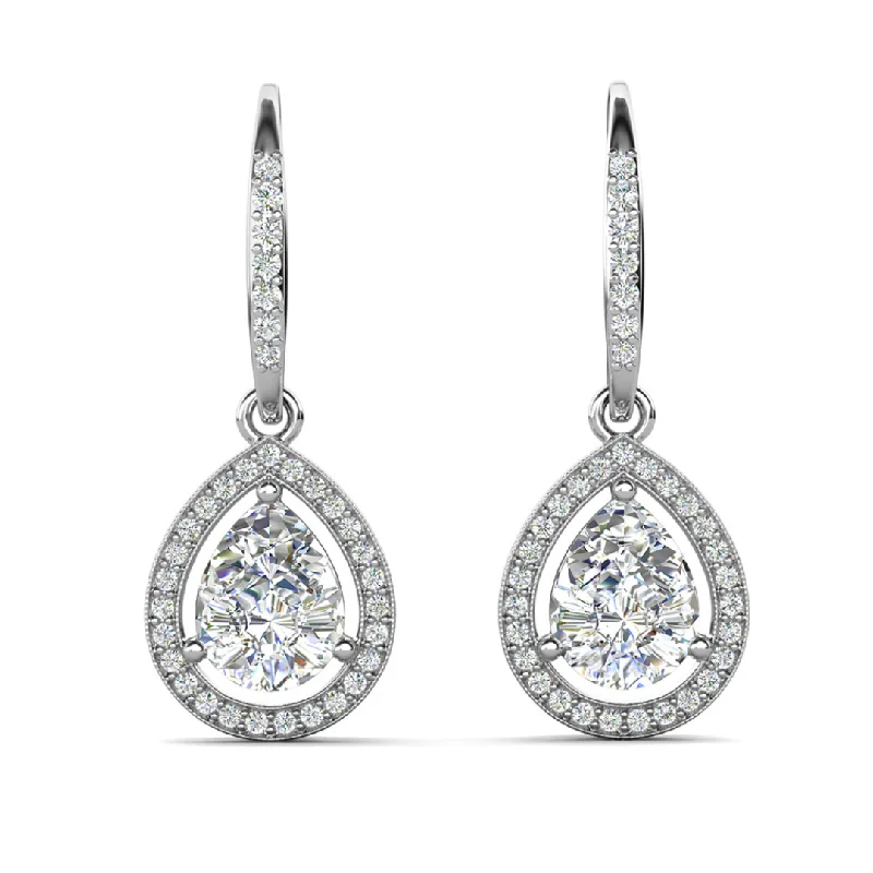 Elegant Drop Stud Earrings-Isabel 18k White Gold Plated Halo Teardrop Earrings with Simulated Diamond Crystals