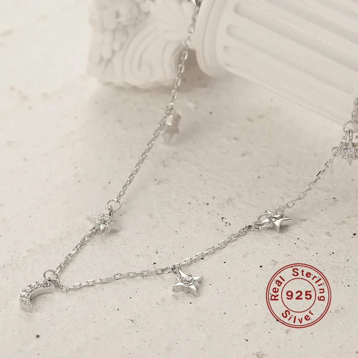 Fathers Day Necklaces-Elegant Star Moon Sterling Silver Plating Inlay Zircon White Gold Plated Necklace