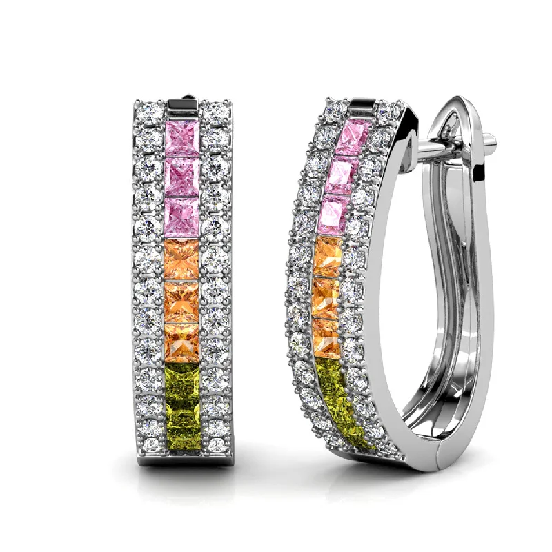 Vintage Crystal Earrings-Rachel 18k White Gold Plated Hoop Earrings with Swarovski Crystals