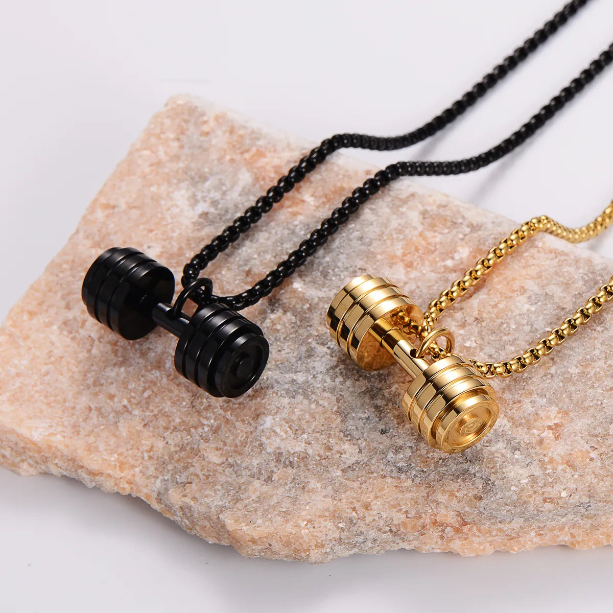 Gold-Plated Necklaces-Casual Barbell Stainless Steel 18k Gold Plated Unisex Pendant Necklace