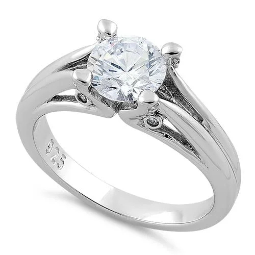 Stackable Rings for Women-Sterling Silver Round Clear CZ Ring