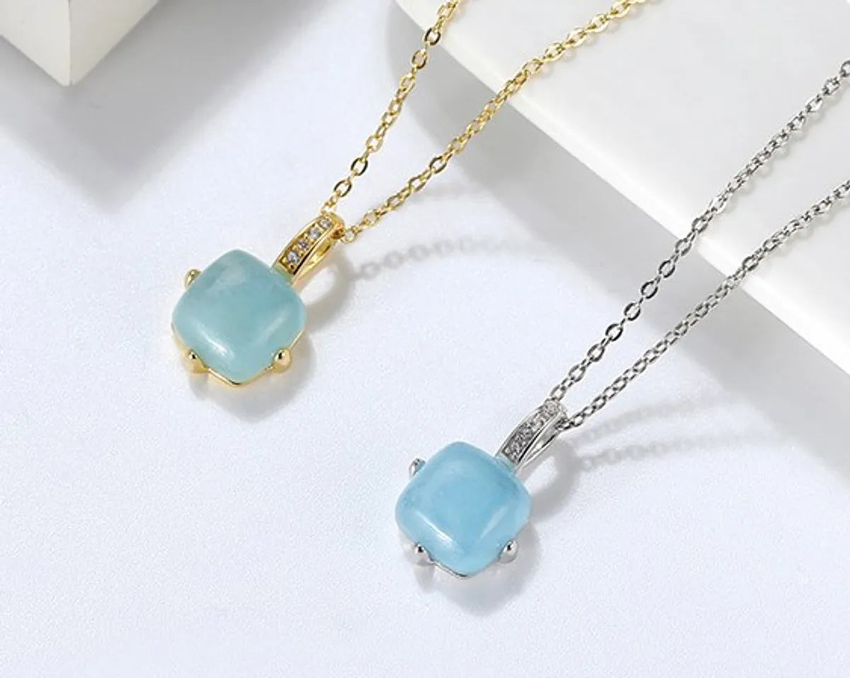 Wedding Bridal Necklaces-Simple Style Solid Color Sterling Silver Inlay Aquamarine Pendant Necklace