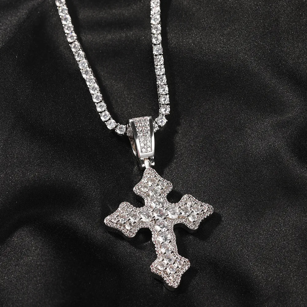 Luxury Pendant Necklaces-316L Stainless Steel  Brass Hip-Hop Retro Inlay Cross Zircon Pendant Necklace