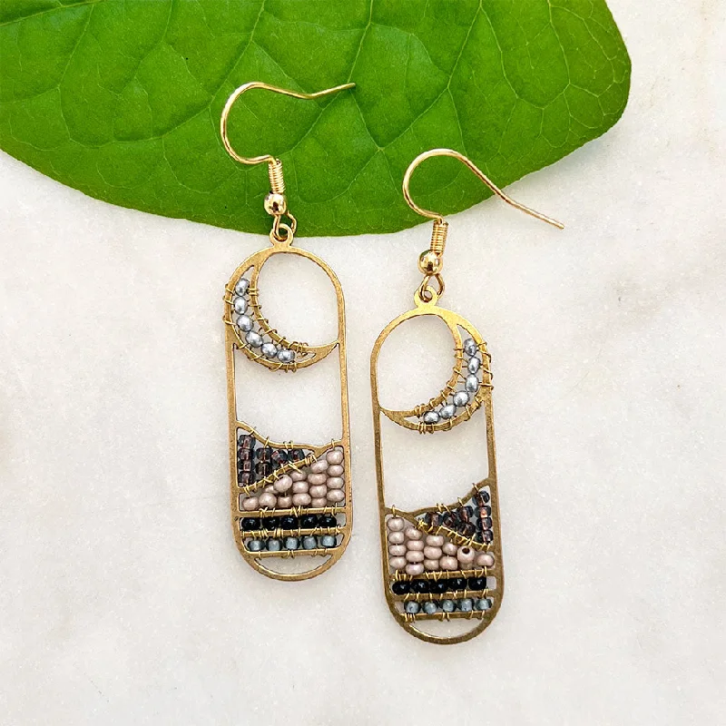 Shiny Hoop Earrings-Crescent Moon Bead Earrings, Guatemala