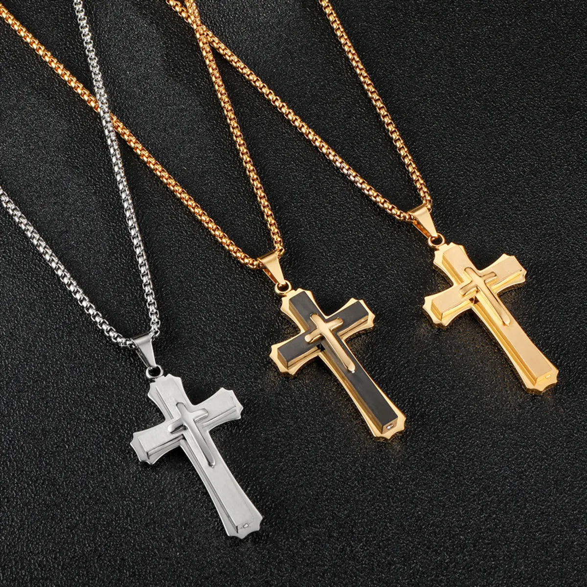 Stainless Steel Necklaces-Hip-Hop Cross 304 Stainless Steel Plating Men'S